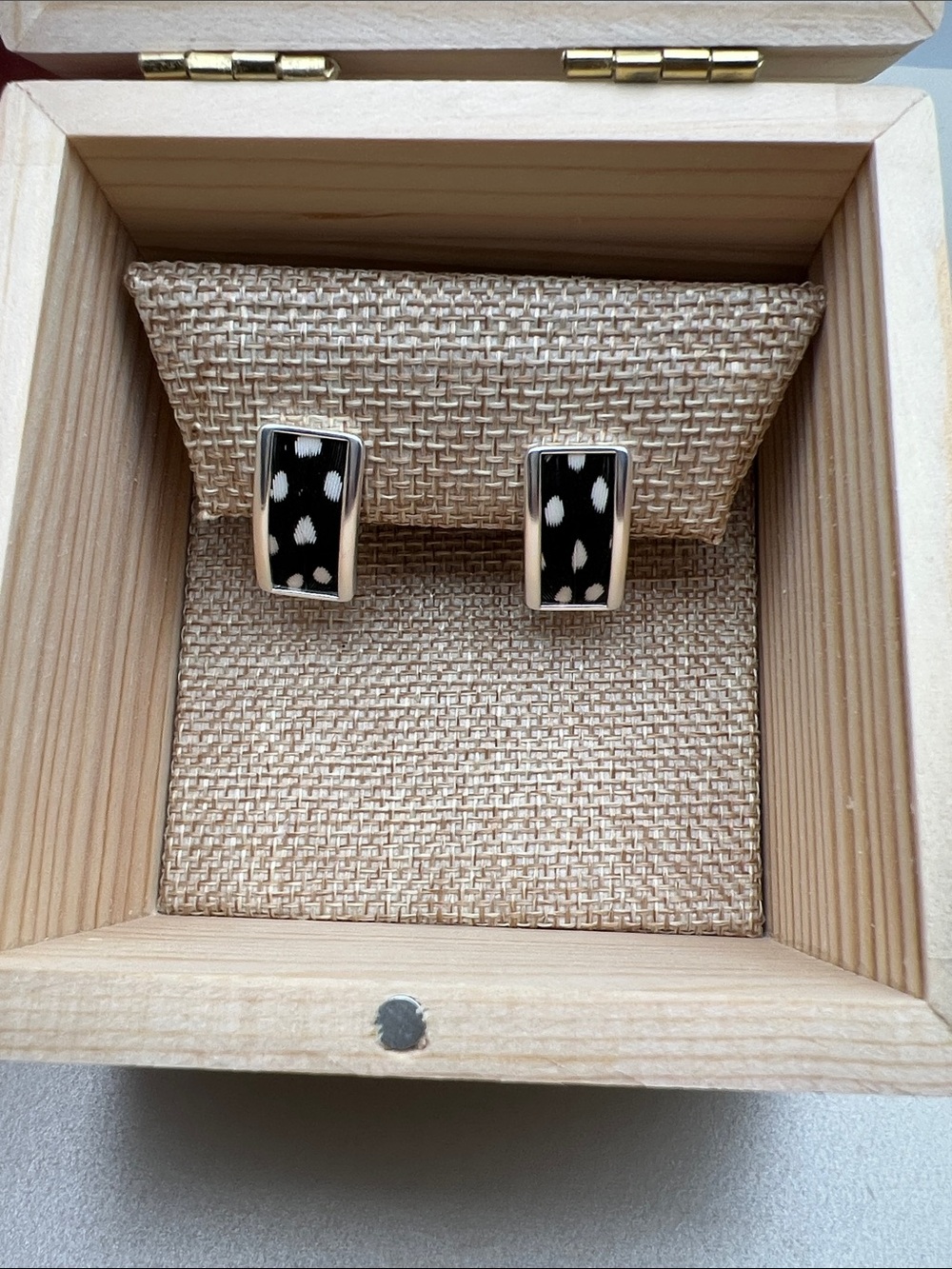Brackish Blackwood Village Guinea Feathers Silver Rectangular Stud Earrings - Picture 6 of 17